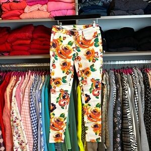 Ambar white with orange/purple flowers skinny pants size 2